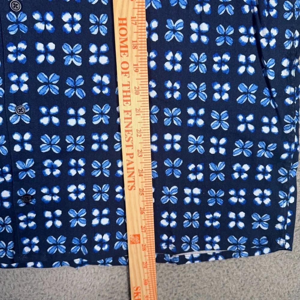 Express Shirt Mens 2XL Blue Floral Button Up Camp Linen Blend Beach Casual New